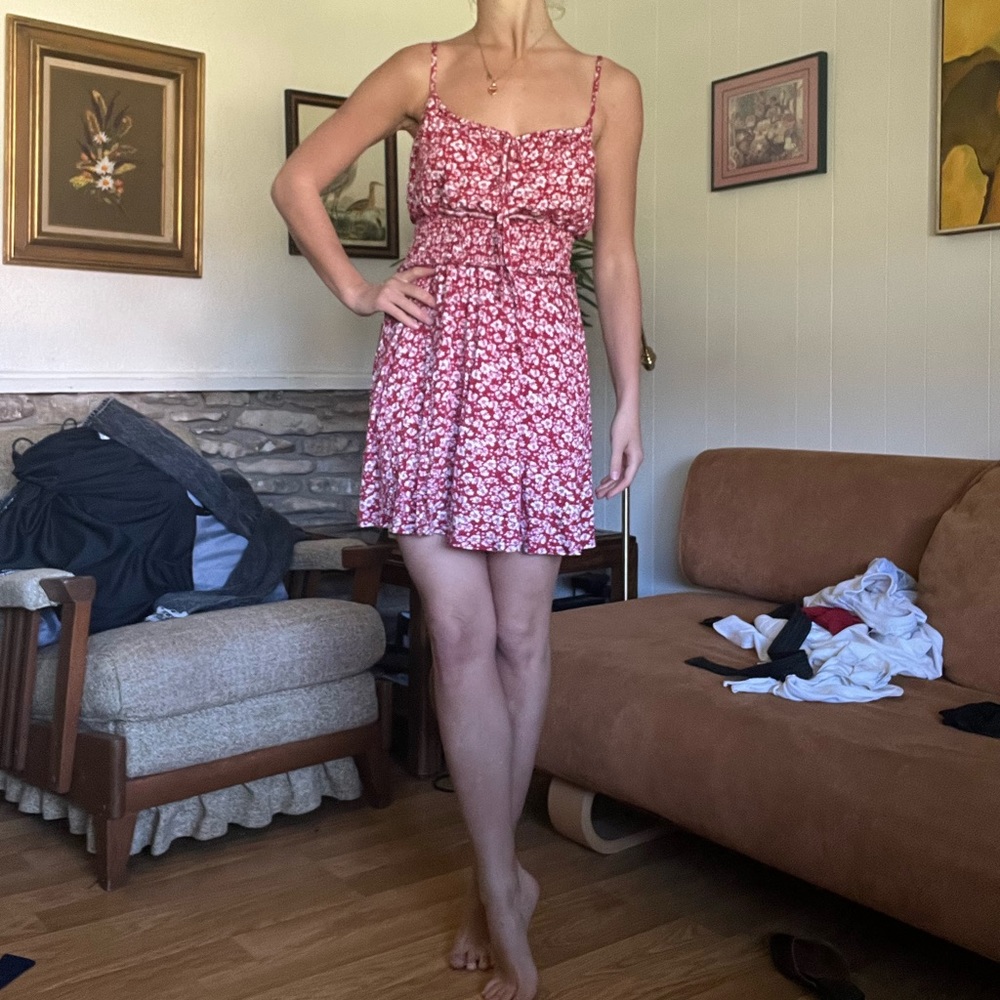 Red white floral sun dress